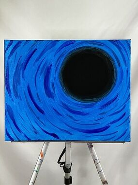 New Abstract Blue Black Painting Event Horizon 20”x 16” Canvas Artwork